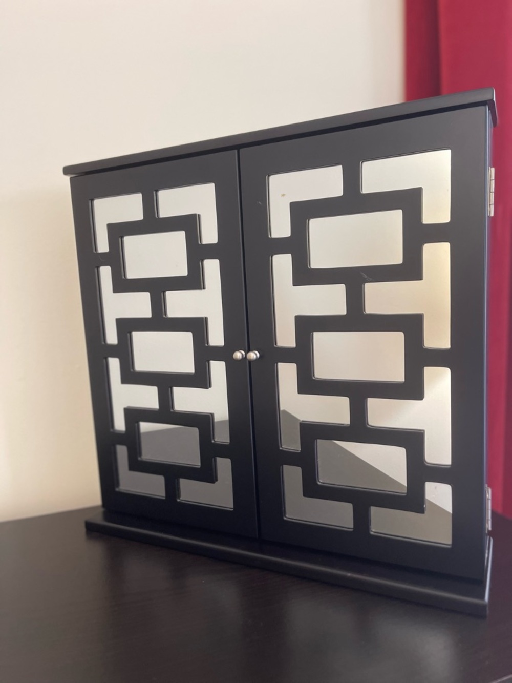 Geometric Mirrored Jewelry Armoire in Black